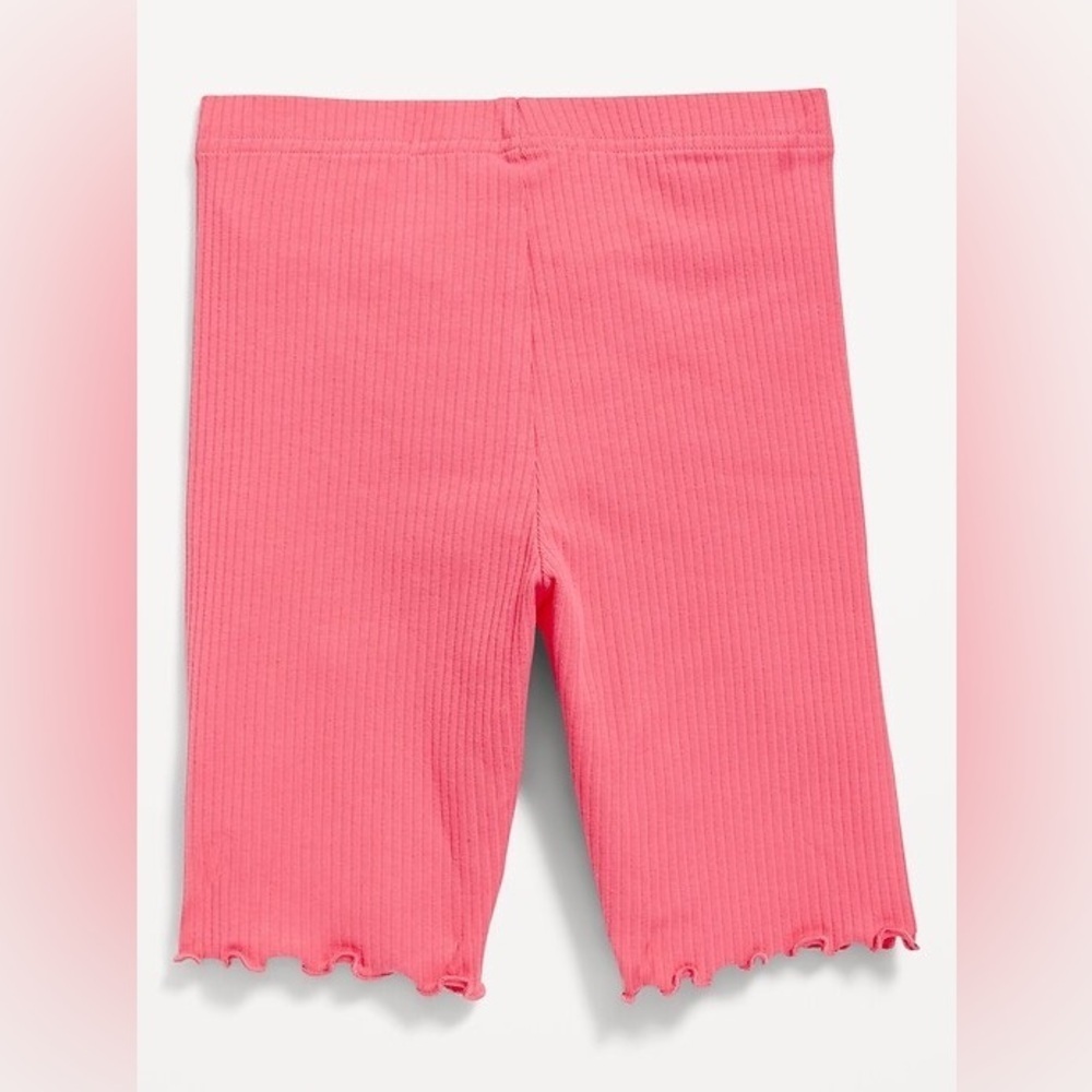 NWOT Old Navy Ribbed Lettuce-Edge Biker Pink Girls Shorts Medium (8)